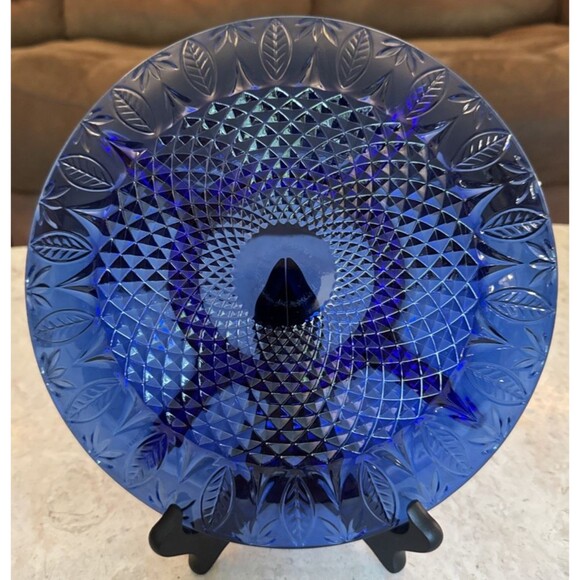 Avon Royal Sapphire/Arcoroc France Cobalt Blue Divided Glass Relish Dish Leaf - Picture 4 of 4